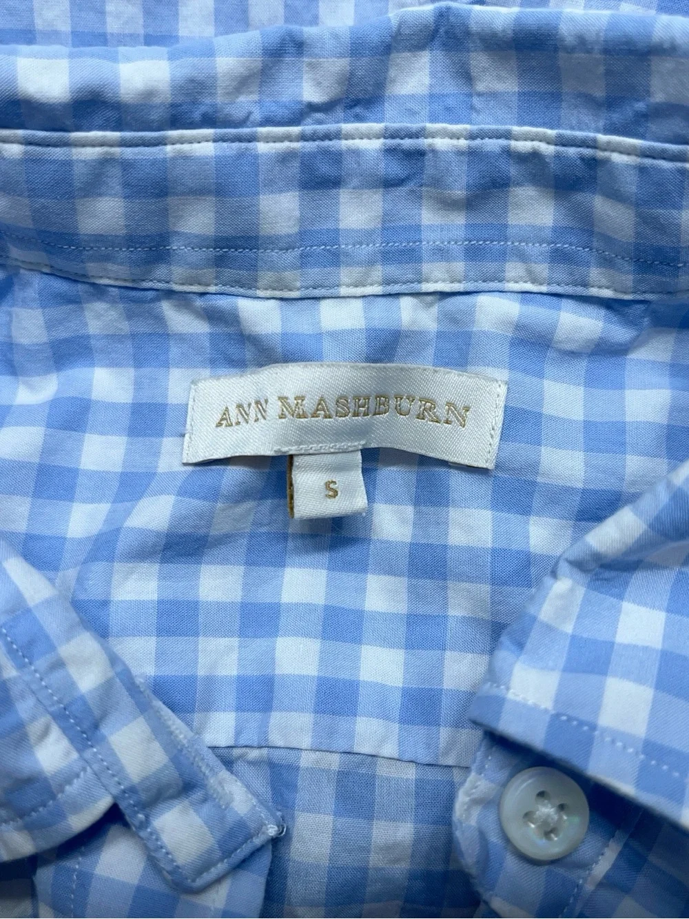 Ann Mashburn Popover Shirt Womens Small Blue Long Sleeve Gingham Poplin - Picture 3 of 16